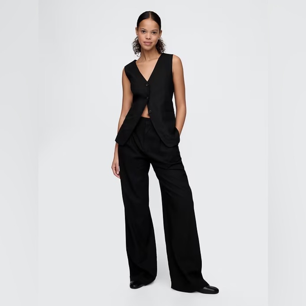 NWT! GAP Black Linen-Blend Longline Vest - Size XXS⛰️